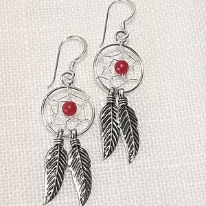 Dreamcatcher sterling silver Coral Feather Earrings 🆕